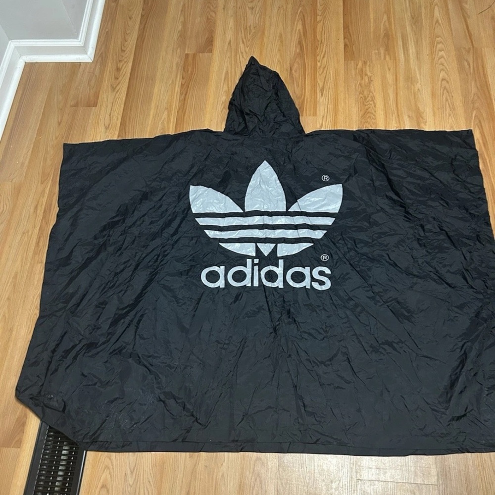 Adidas Black Hooded Poncho with Gray Logo